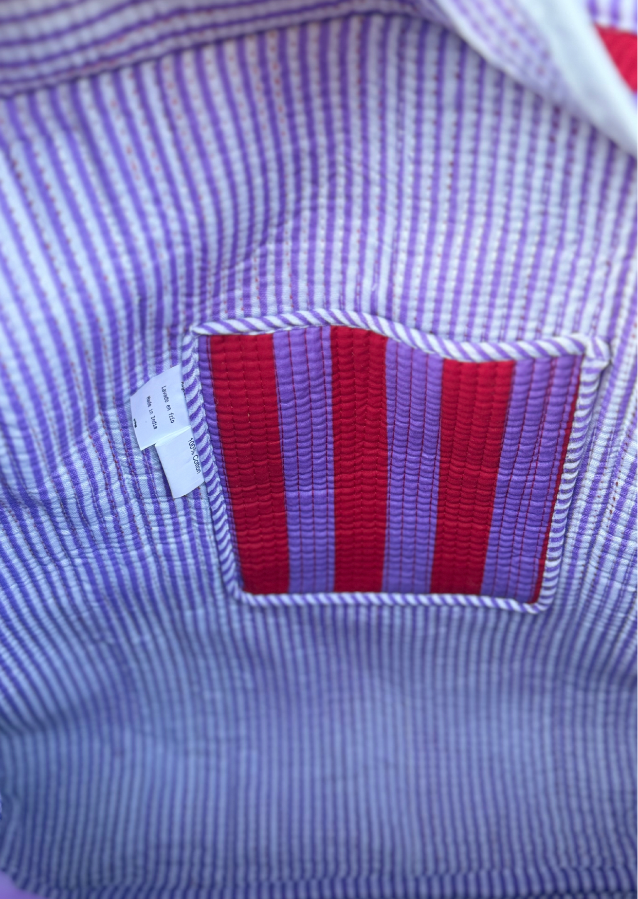 Bolso rayas rojo y malva