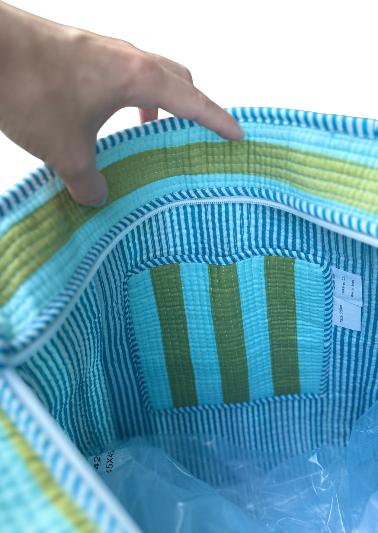 Bolso rayas azul y verde