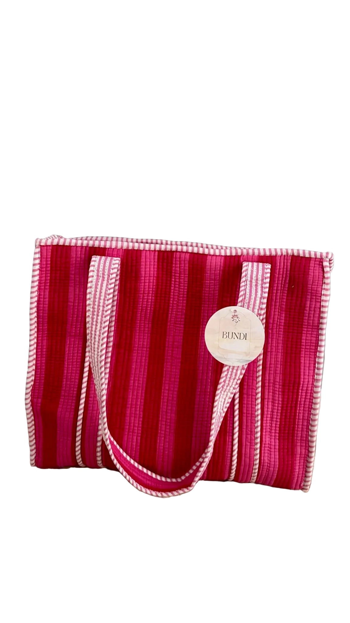 Bolso rayas rojo y rosa