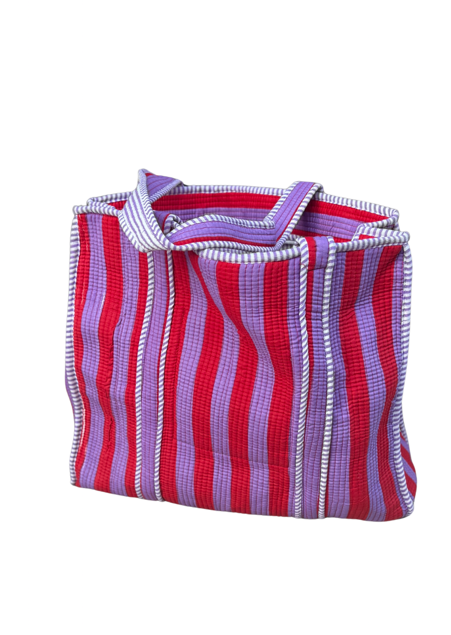Bolso rayas rojo y malva