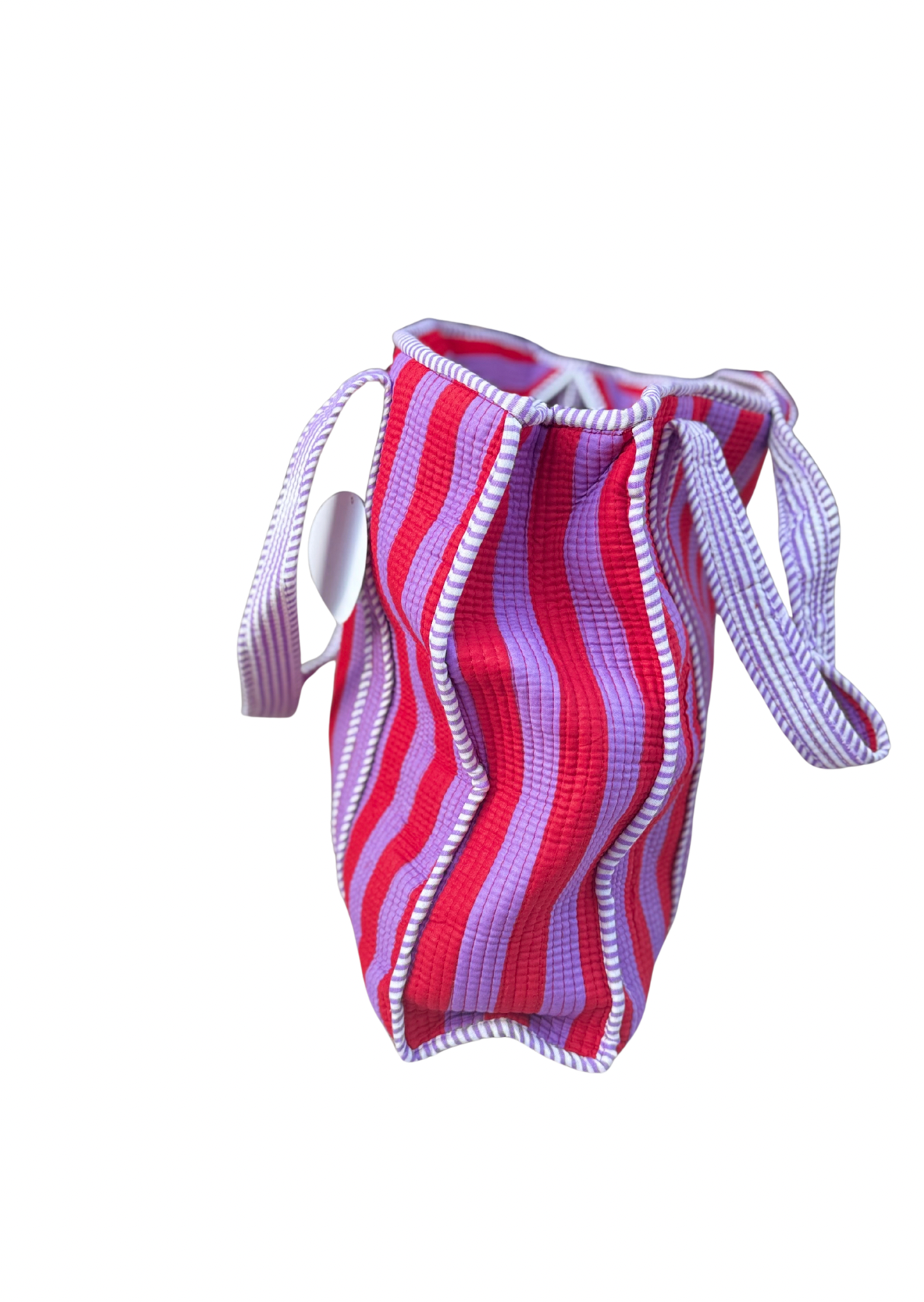 Bolso rayas rojo y malva