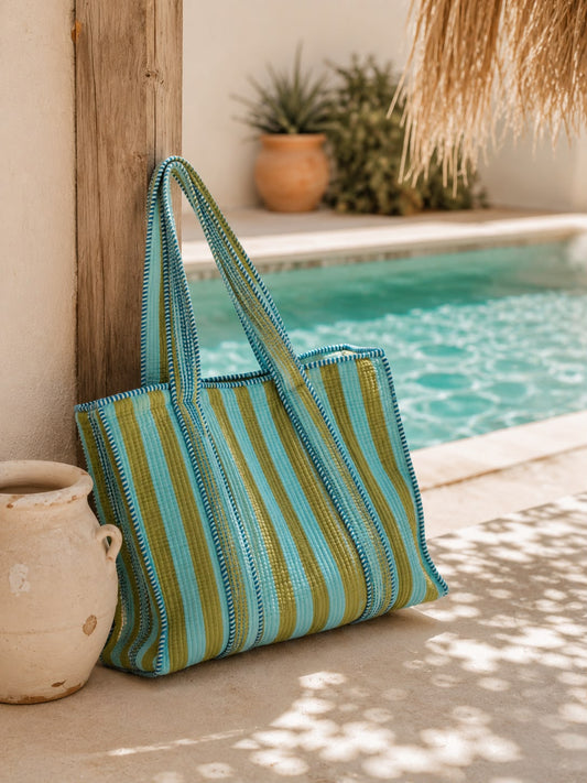 Bolso rayas azul y verde